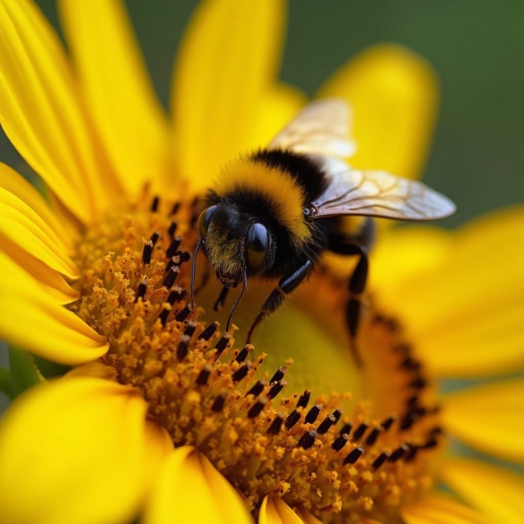 Bee Pollinating a Sunflower